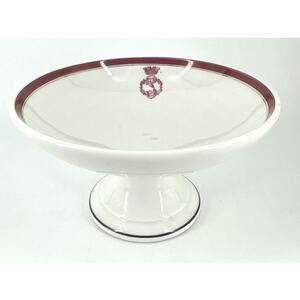 Porcelain Pedestal Bowl Coat Of Arms UC Limoges FRANCE Red Rim 6.5” D x 4” T VTG